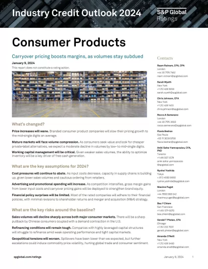 【标普】2024年行业信用展望：消费品-Consumer Products-易外刊-英语外刊杂志电子版PDF下载网站