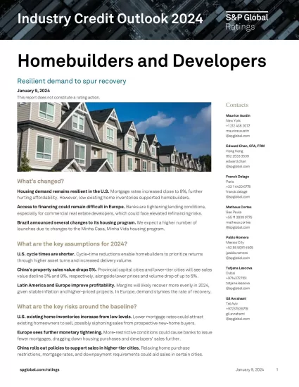 【标普】2024年行业信用展望：住宅建筑商和开发商-Homebuilders and Developers-易外刊-英语外刊杂志电子版PDF下载网站