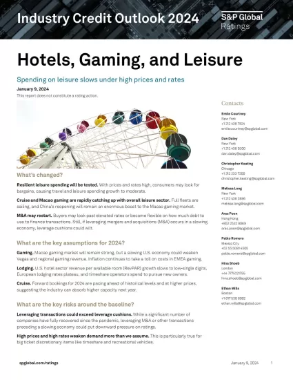 【标普】2024年行业信用展望：酒店、博彩和休闲-Hotels, Gaming, and Leisure-易外刊-英语外刊杂志电子版PDF下载网站
