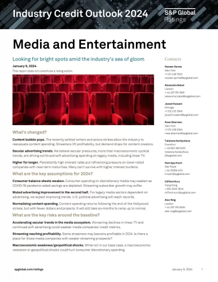 【标普】2024年行业信用展望：媒体和娱乐-Media and Entertainment-易外刊-英语外刊杂志电子版PDF下载网站