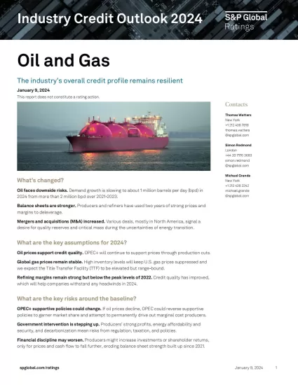 【标普】2024年行业信用展望：石油和天然气-Oil and Gas-易外刊-英语外刊杂志电子版PDF下载网站