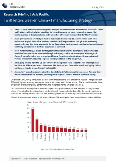 【牛津经济研究院】关税信函对亚太地区和中国+1战略意味着什么？-易外刊-英语外刊杂志电子版PDF下载网站