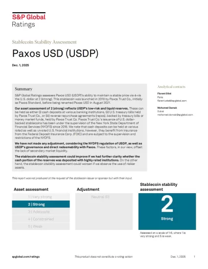 【标准普尔】稳定币稳定性评估：Paxos USD (USDP)-易外刊-英语外刊杂志电子版PDF下载网站