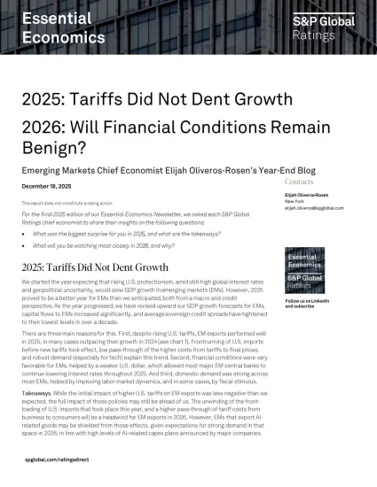 【标准普尔】经济研究：基本经济学 – 2025 年：关税并未削弱经济增长，2026 年：金融状况将保持良好吗？-易外刊-英语外刊杂志电子版PDF下载网站